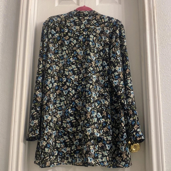 J JILL Floral tunic Blouse Black Layered Tiered Button Up and Long Sleeve S XL - Picture 8 of 10